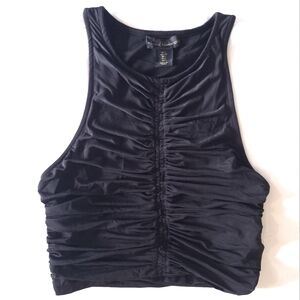 House Of Harlow 1960 Black Ruched Front Cropped Tank Top - Size Small